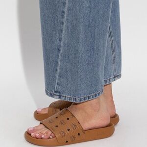 MCM Brown Logo-Pattern Slide Sandals
